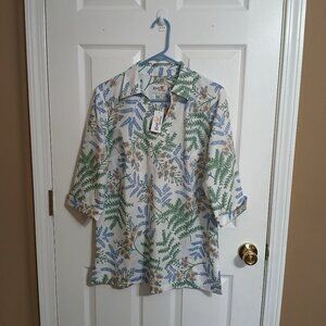 Reyn Spooner Ohai Ali'I Floral Hawaiian Aloha 3/4 Sleeve Collar Tunic Women M